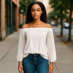 Talbots Off-Shoulder White Blouse sp